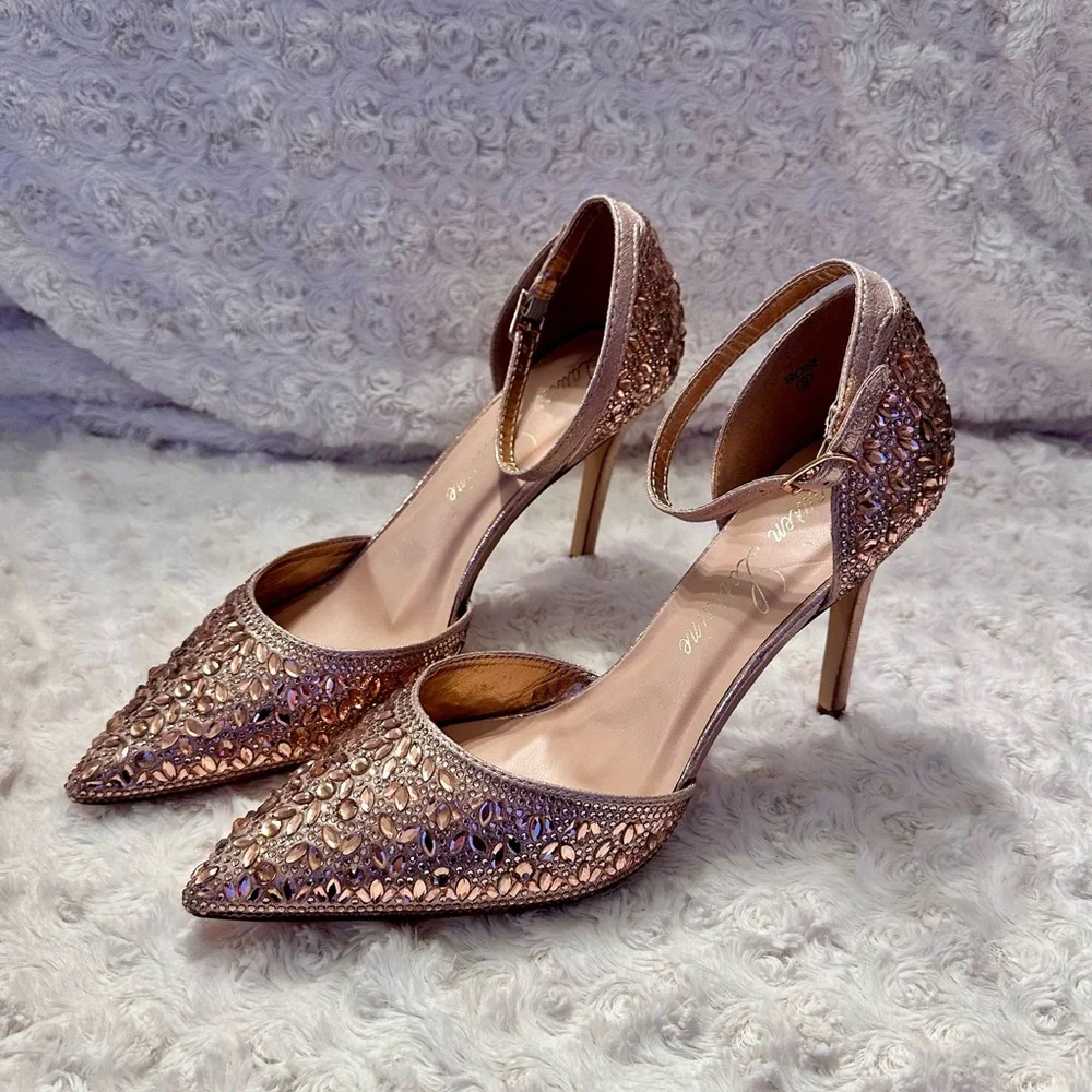 Lauren Lorraine Sparkling Rose Sling Back Pointy Toe Heels - Picture 4 of 13